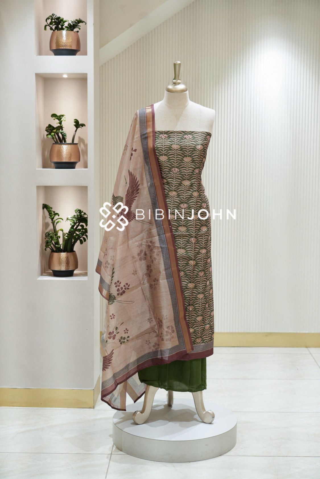Semi Silk Embroidery Unstitched Salwar Suit Material Deep Forest Green BJ2171