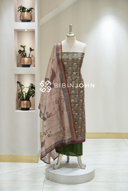 Semi Silk Embroidery Unstitched Salwar Suit Material Deep Forest Green BJ2171