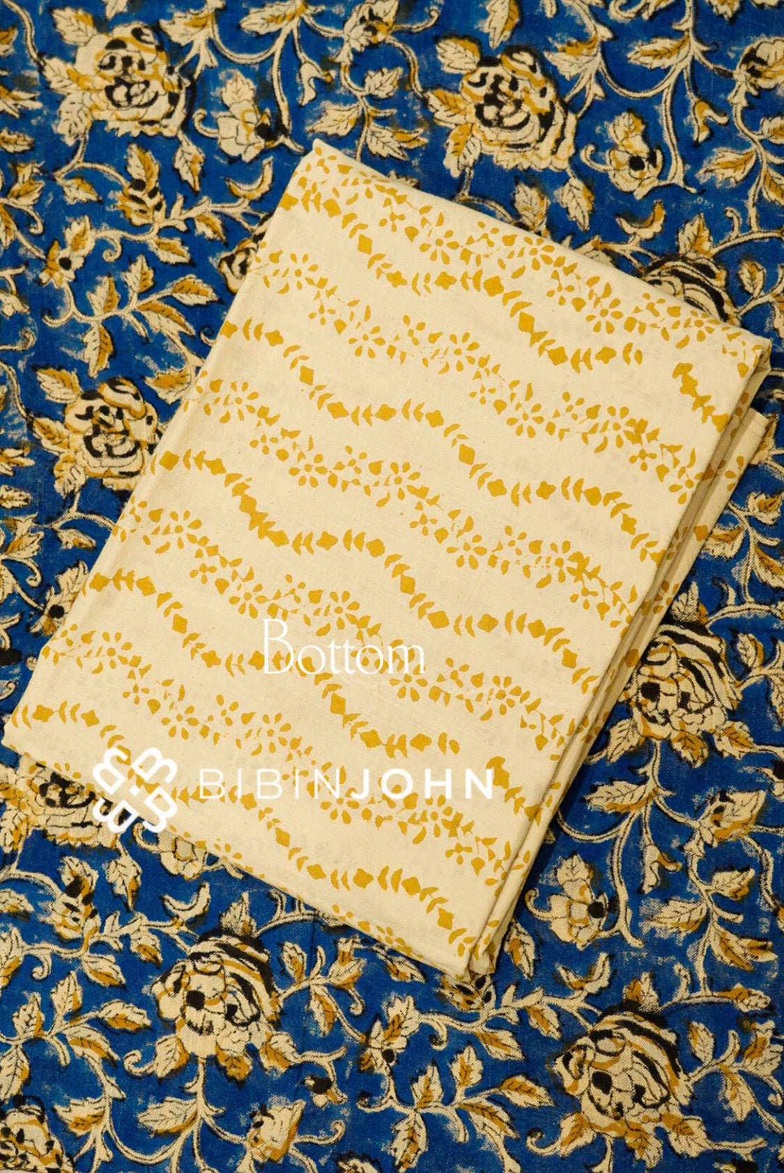 Cotton Linen Block Print Unstitched Salwar Suit Material Royal Blue BJ1125