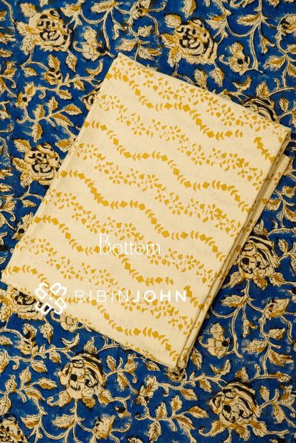 Cotton Linen Block Print Unstitched Salwar Suit Material Royal Blue BJ1125