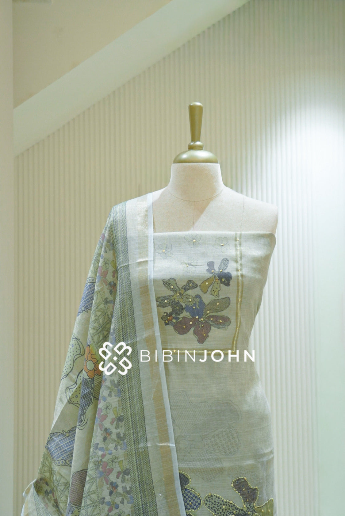 Tissue Linen Embroidery Unstitched Salwar Suit Material Pastel Mint Green BJ2469