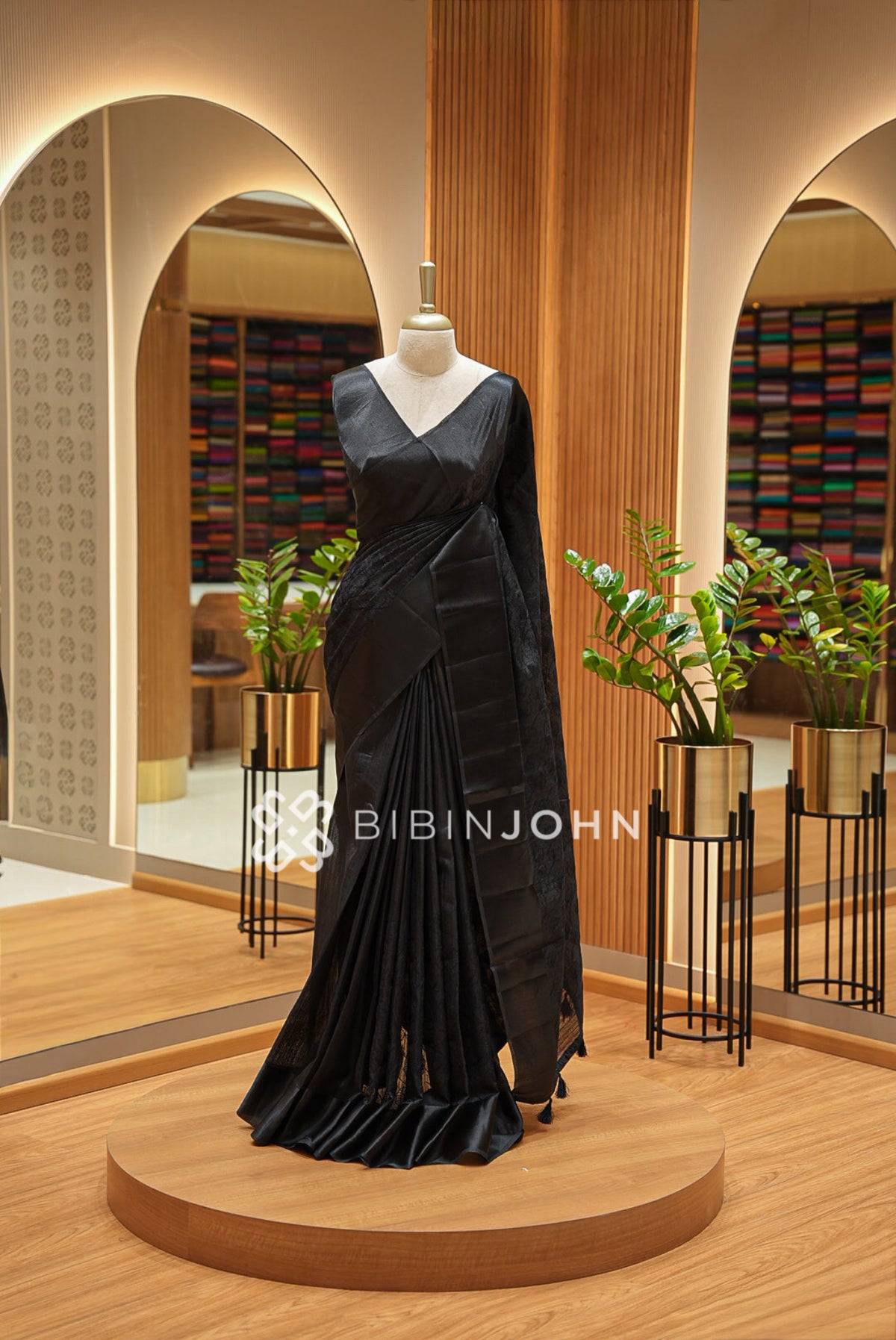 Semi Mutka Embroidery Saree Black BJ1028