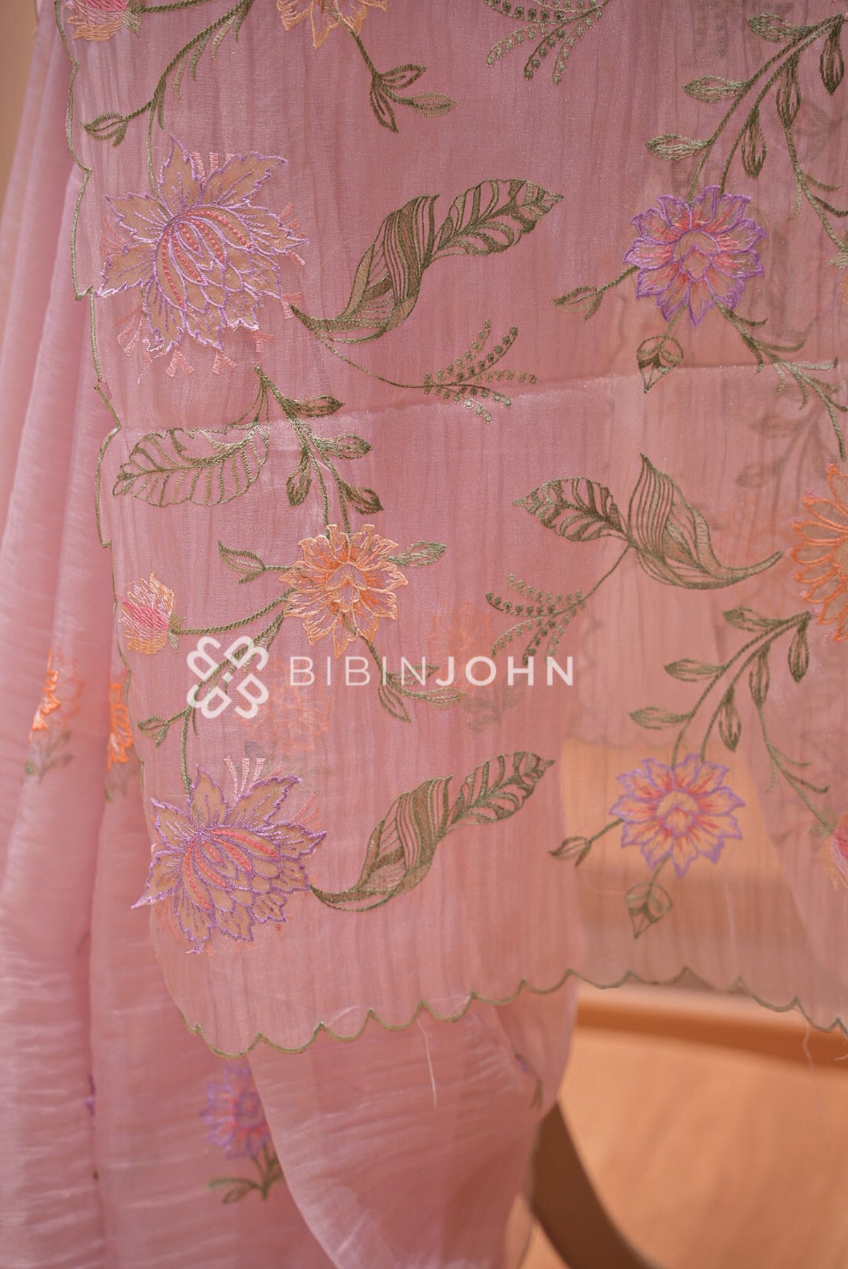Tissue Organza Embroidery Saree Pastel Pink BJ0938