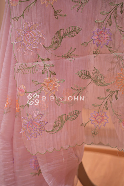 Tissue Organza Embroidery Saree Pastel Pink BJ0938