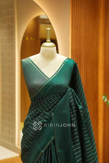 Semi Tussar Weaving Saree For Women Deep Emerald Green BJ2443