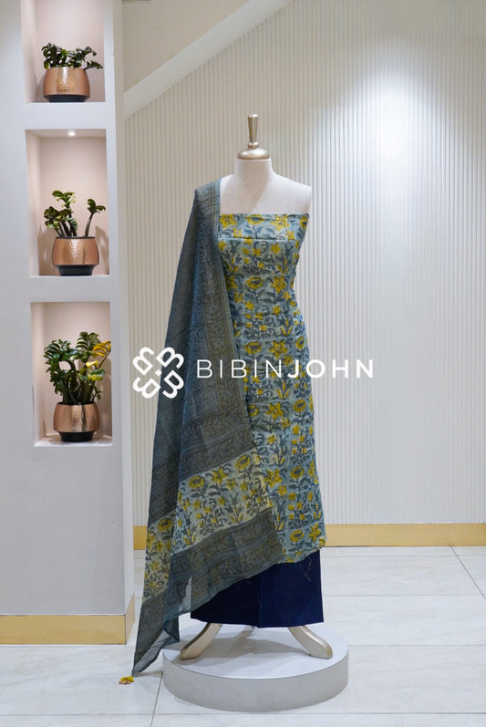 Tissue Unstitched Salwar Suit Material Pastel Blue Grey BJ1725