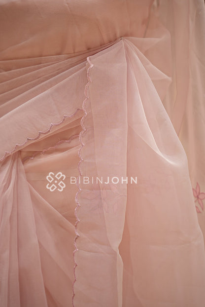 Organza Embroidery Saree Blush-Pink BJ1022