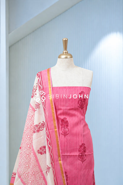Printed Cotton Unstitched Salwar Suit Material Bright Rose Pink BJ2028