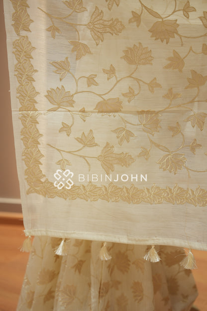 Silk Embroidery Saree For Women Ivory Cream BJ2356