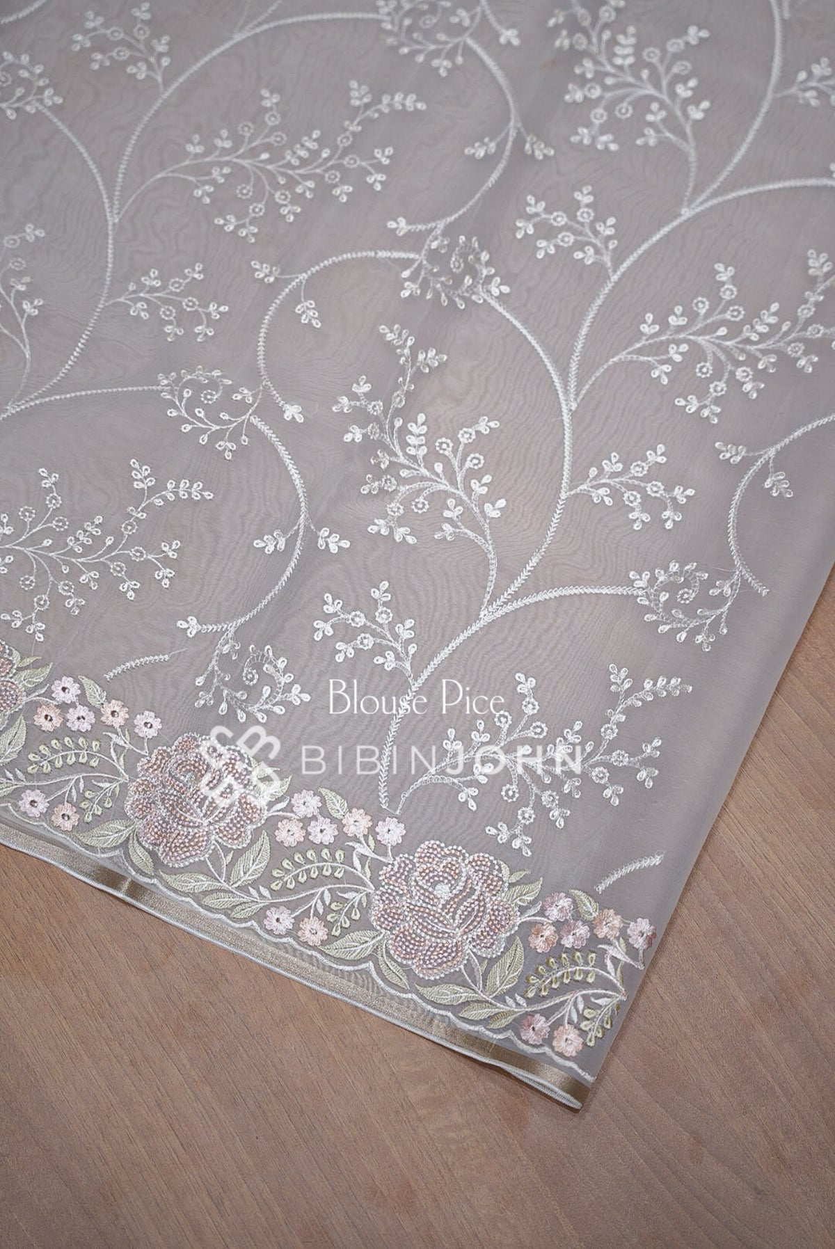 Organza Embroidery Saree White BJ1017