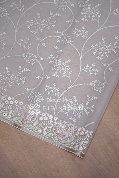Organza Embroidery Saree White BJ1017