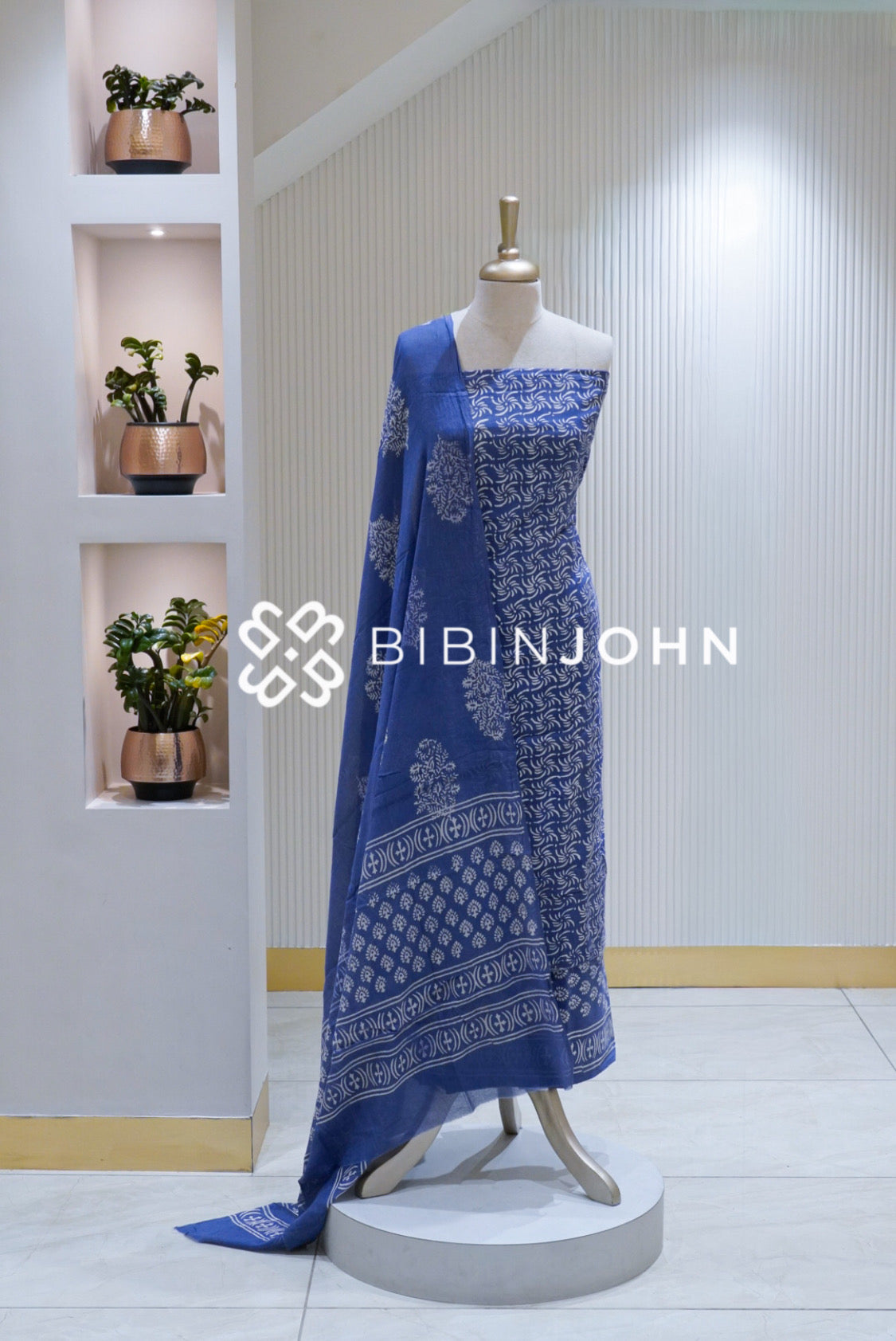 Printed Cotton Unstitched Salwar Suit Material Cornflower Blue BJ1726