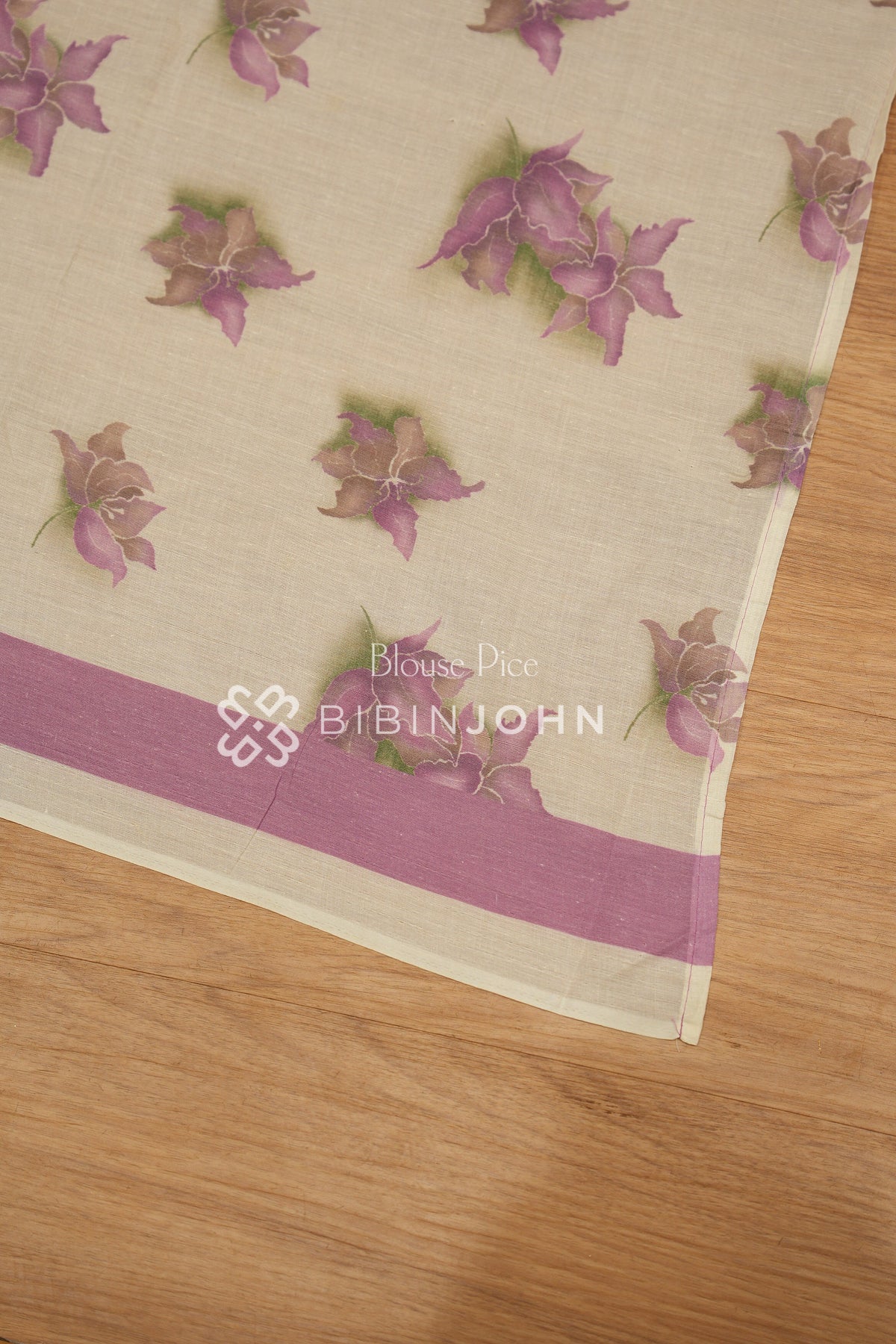 Printed Cotton Saree For Women Cream With Mauve Pink BJ2538