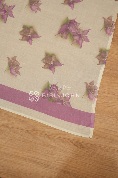 Printed Cotton Saree For Women Cream With Mauve Pink BJ2538