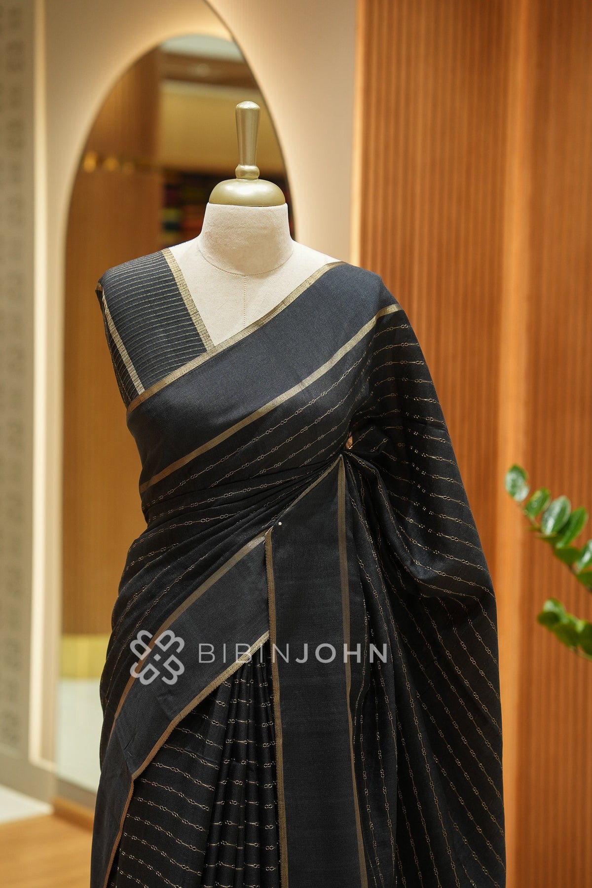 Semi Tussar Weaving Saree For Women Charcoal Black BJ2449