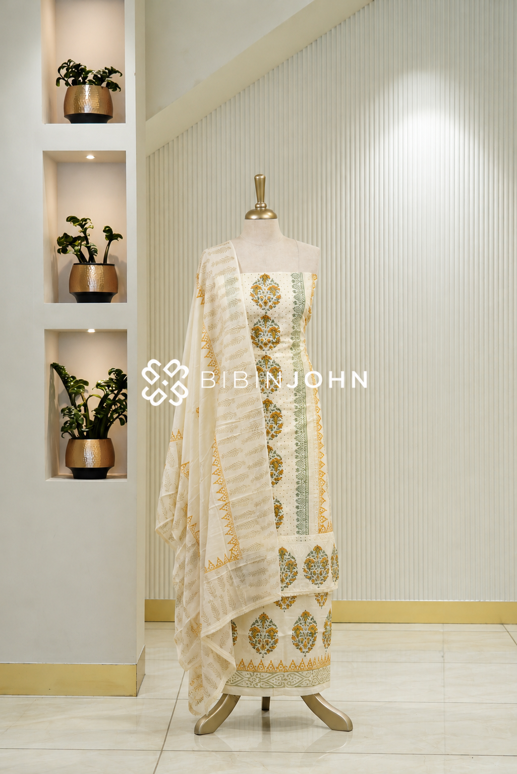 Cotton Hakoba Unstitched Salwar Suit Material Off White BJ1790
