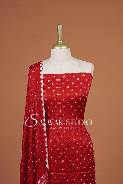 Pure Bandhani Unstitched Salwar Suit Dress Material Red AC0312