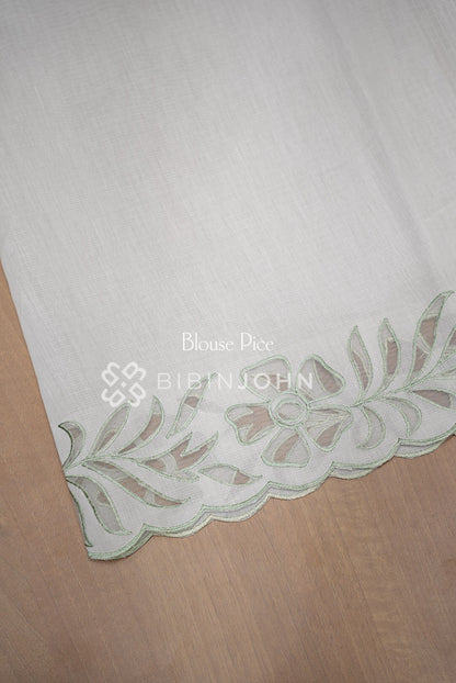 Cotta Embroidery Saree Ivory & Mint Green BJ1051