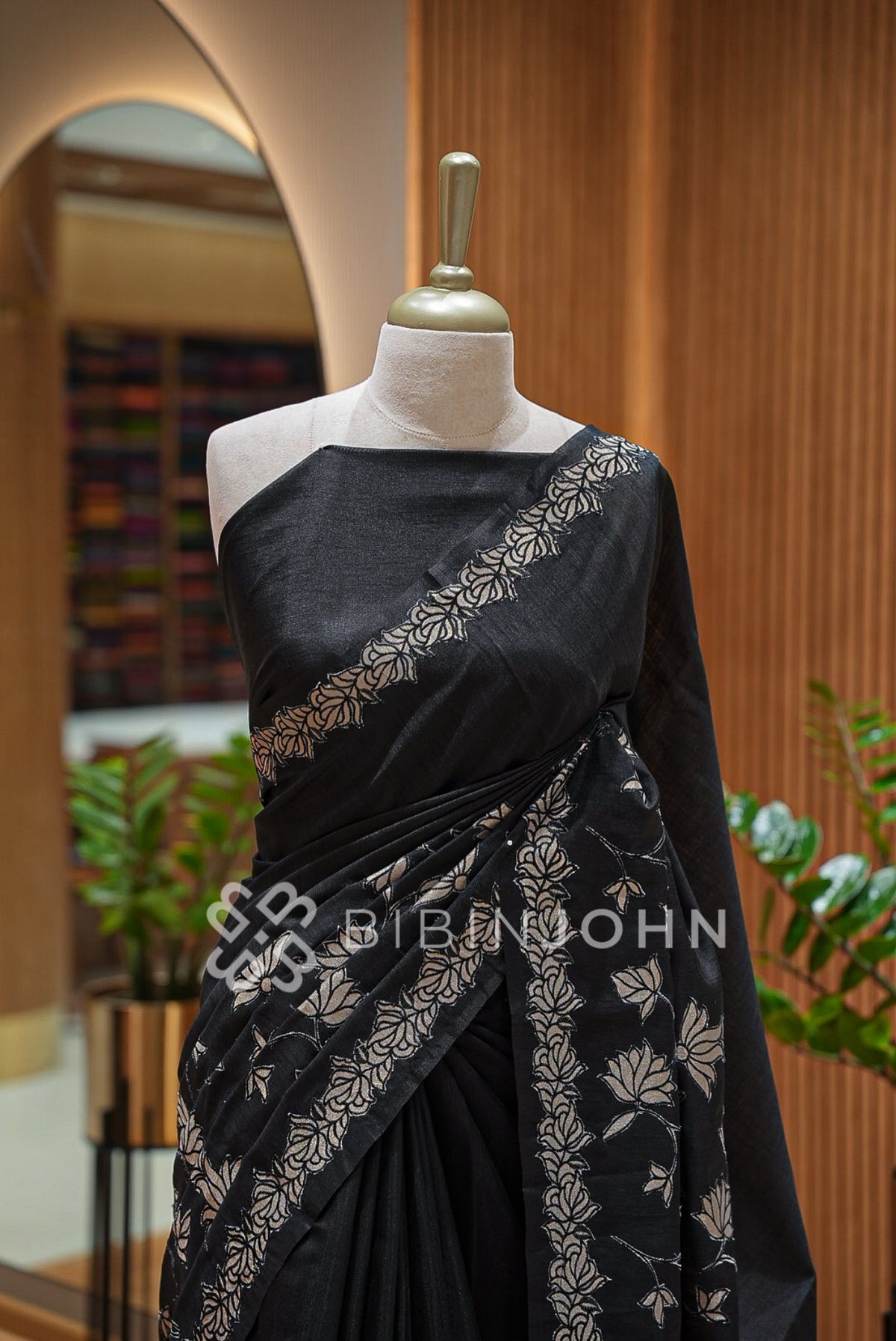 Silk Embroidery Saree Black BJ1034