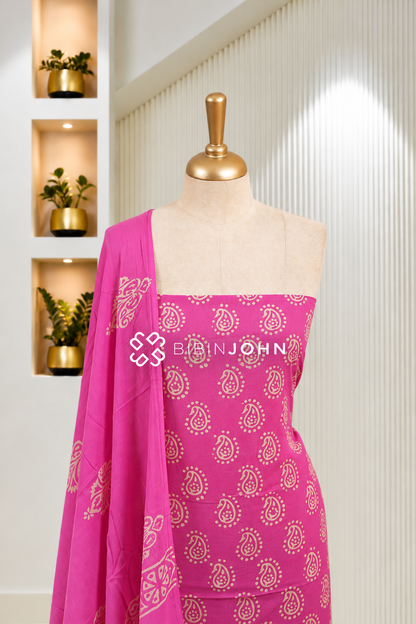 Printed Cotton Unstitched Salwar Suit Material Rani Pink BJ1817