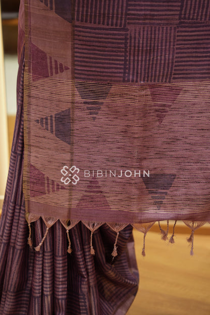 Printed Semi Tussar Saree For Women Dusty Mauve Purple BJ2455