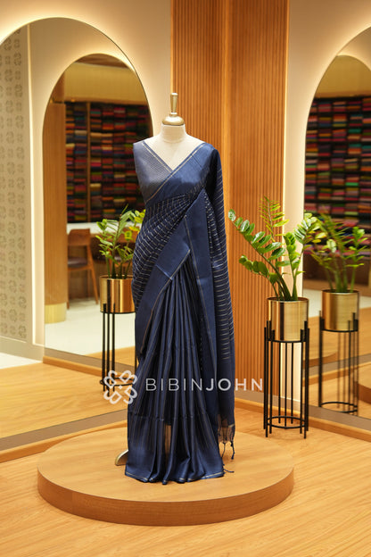 Semi Tussar Weaving Saree For Women Navy Blue BJ2441