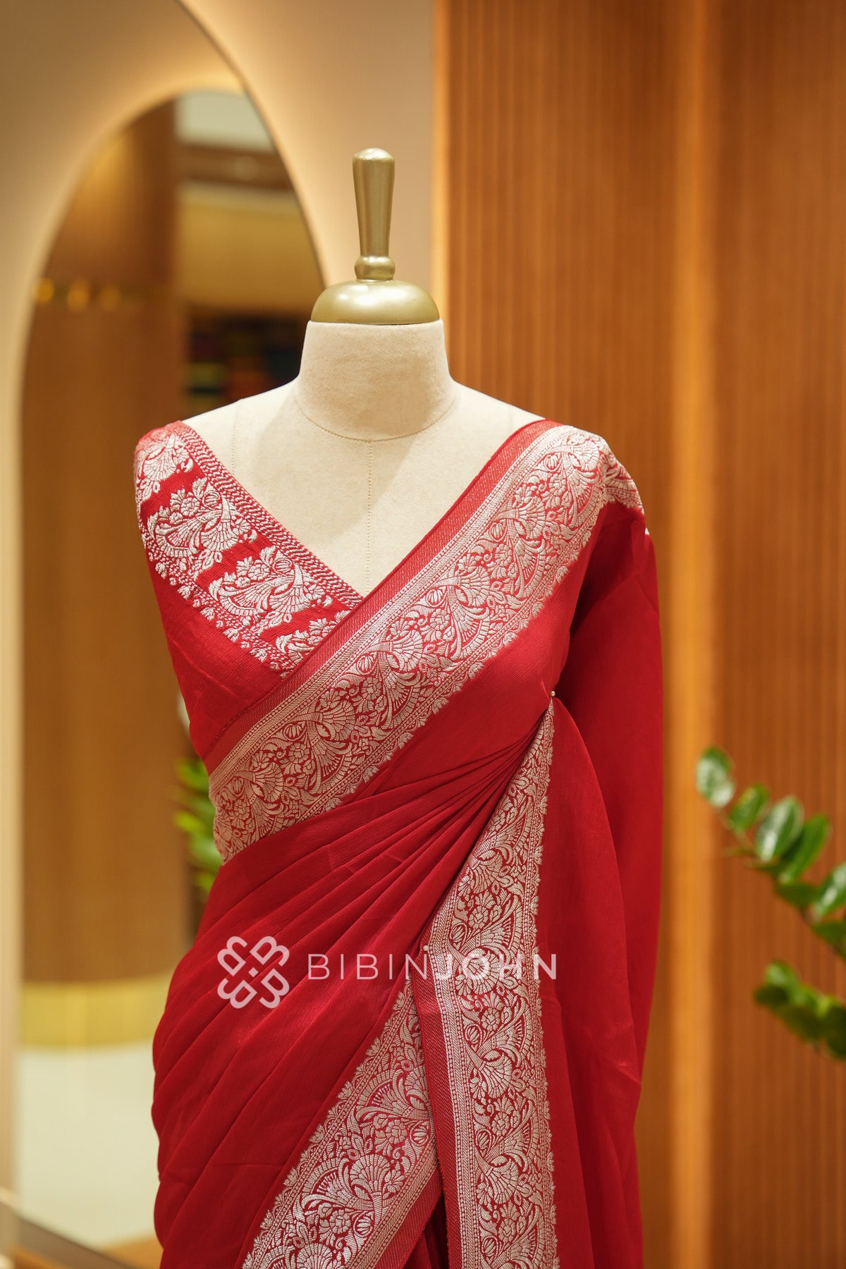 Chiffon Banarasi Saree For Women Crimson Red BJ2542