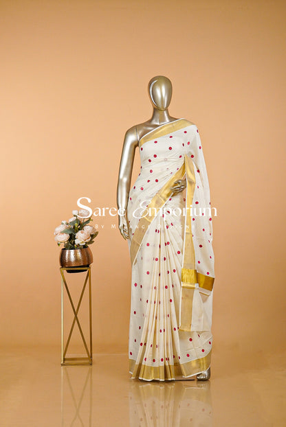 Cotton Kasavu Embroidery Saree MDS0198