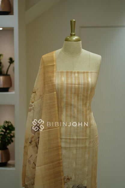 Printed Art Linen Unstitched Salwar Suit Material Warm Beige BJ2376