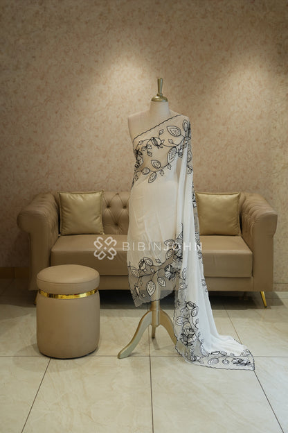 Georgette Embroidery Dupatta For Women Ivory White BJ2432