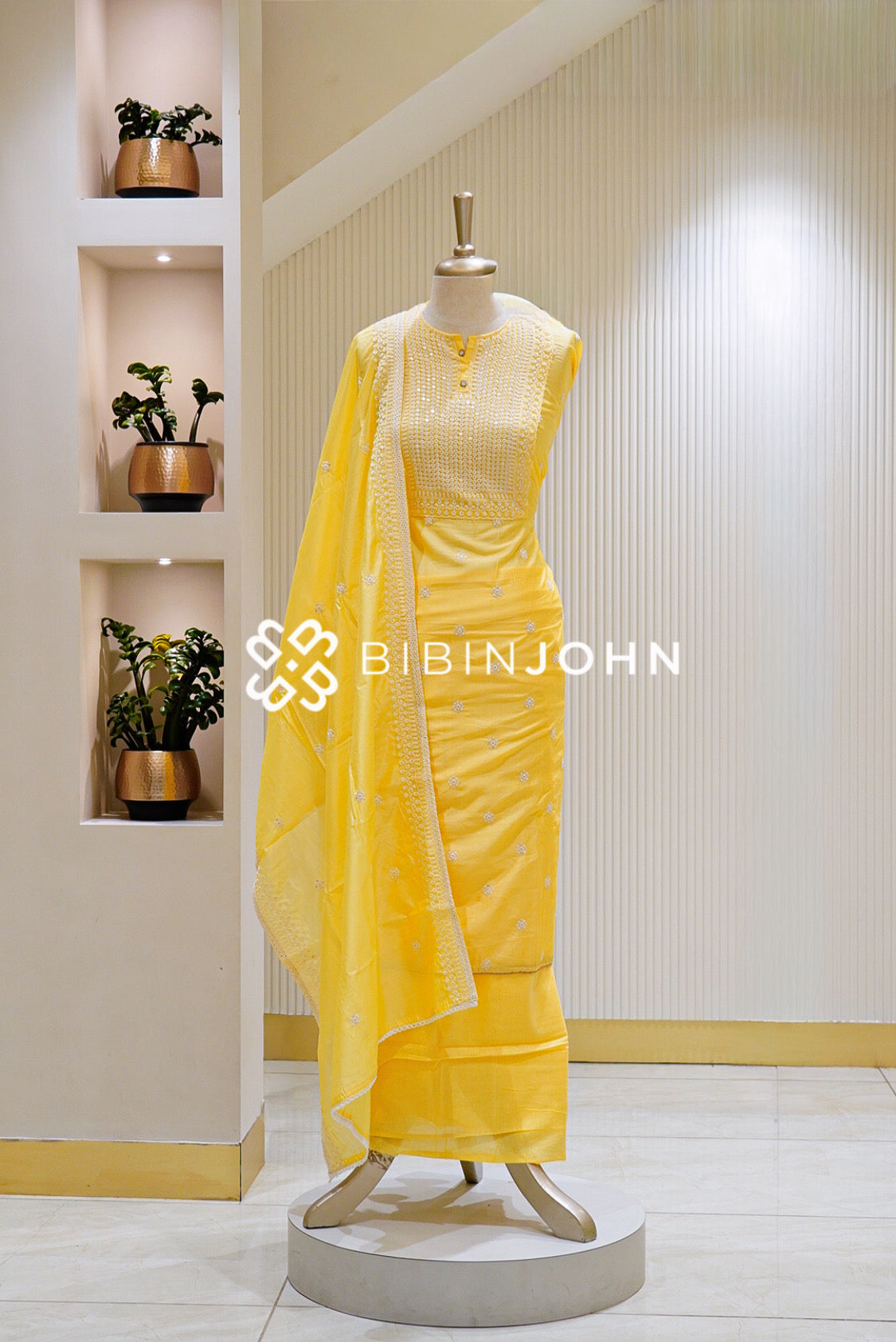 Semi stitched Silk Salwar Suit Material Sunshine Yellow BJ1554