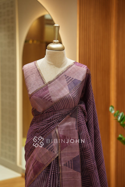 Printed Semi Tussar Saree For Women Dusty Mauve Purple BJ2455