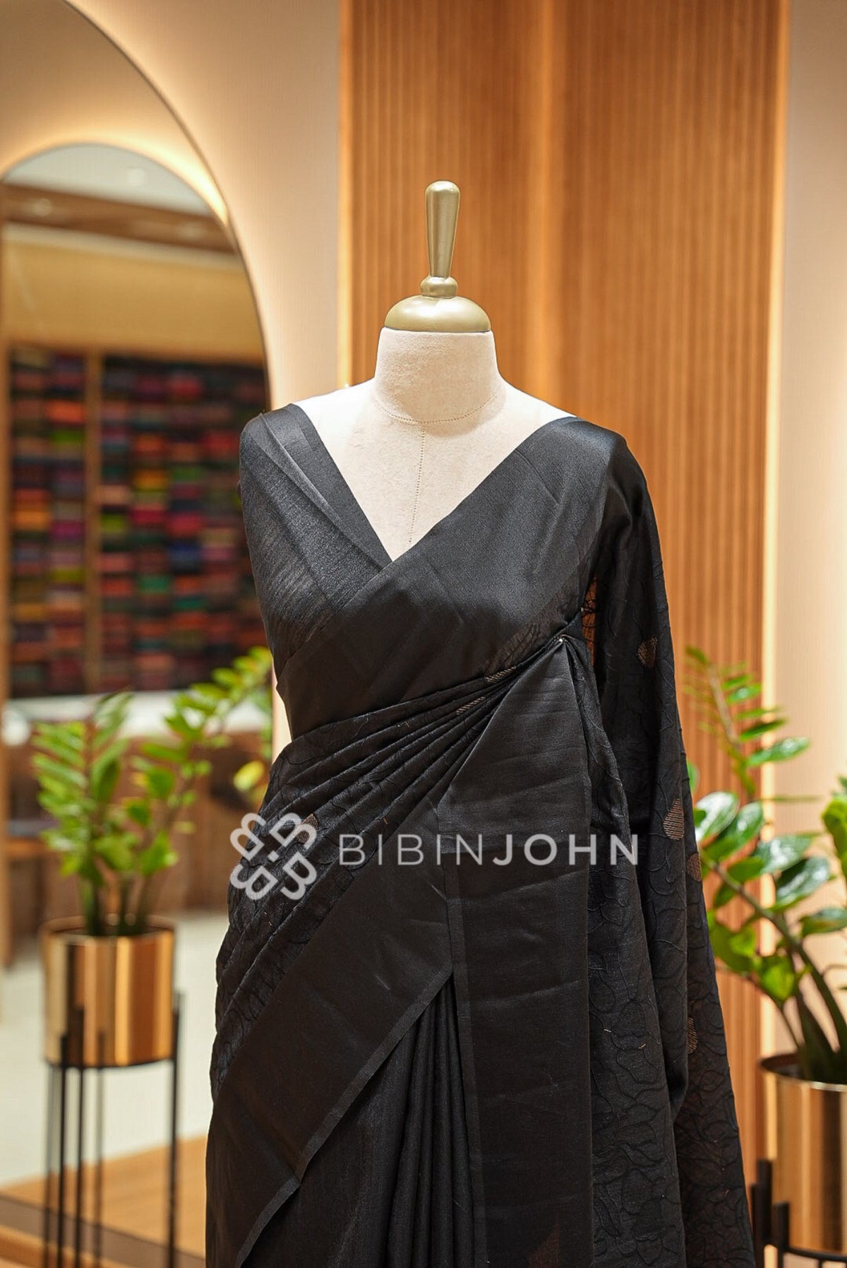 Silk Embroidery Saree Black BJ1029