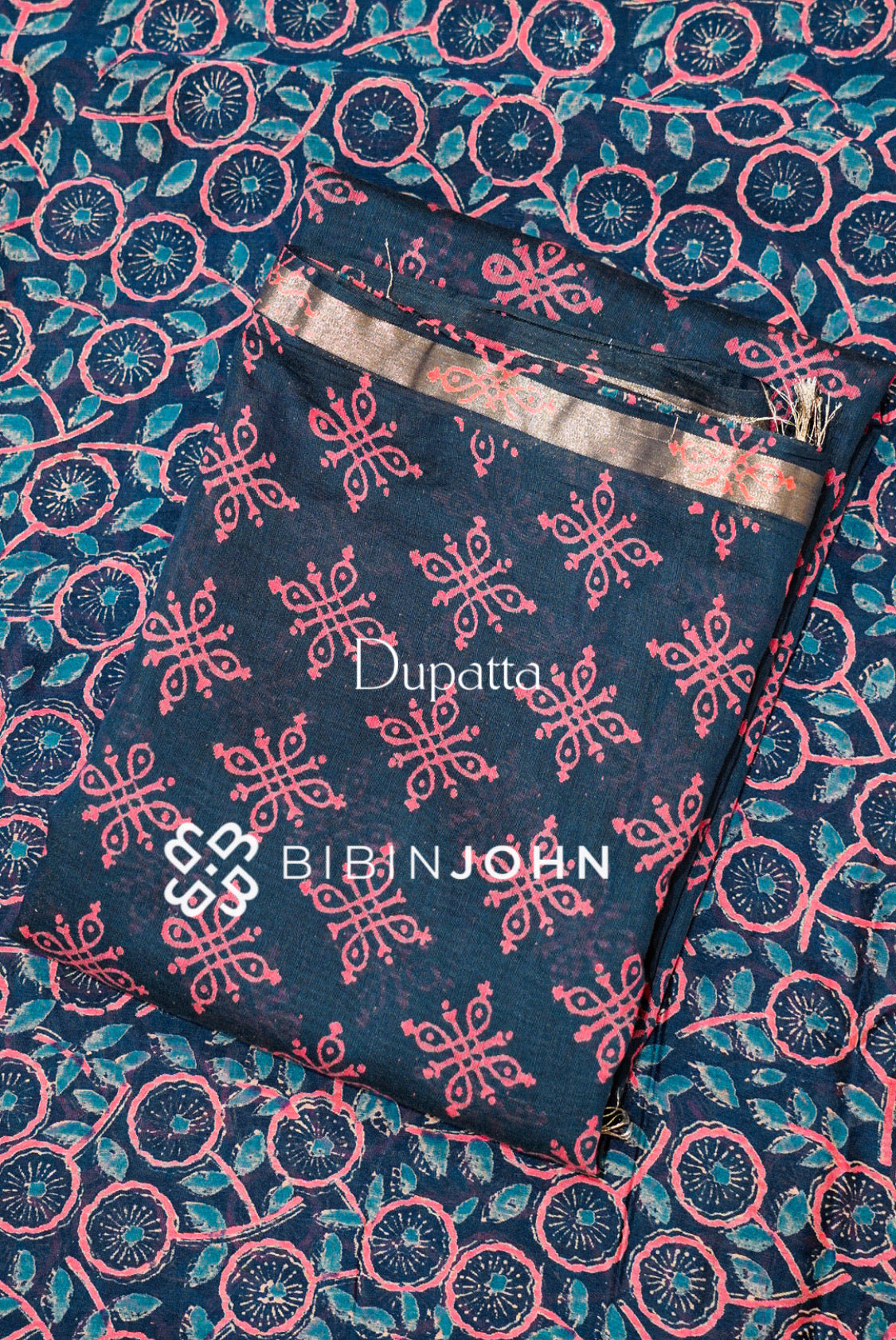 Printed Chanderi Unstitched Salwar Suit Material Navy Blue BJ1121