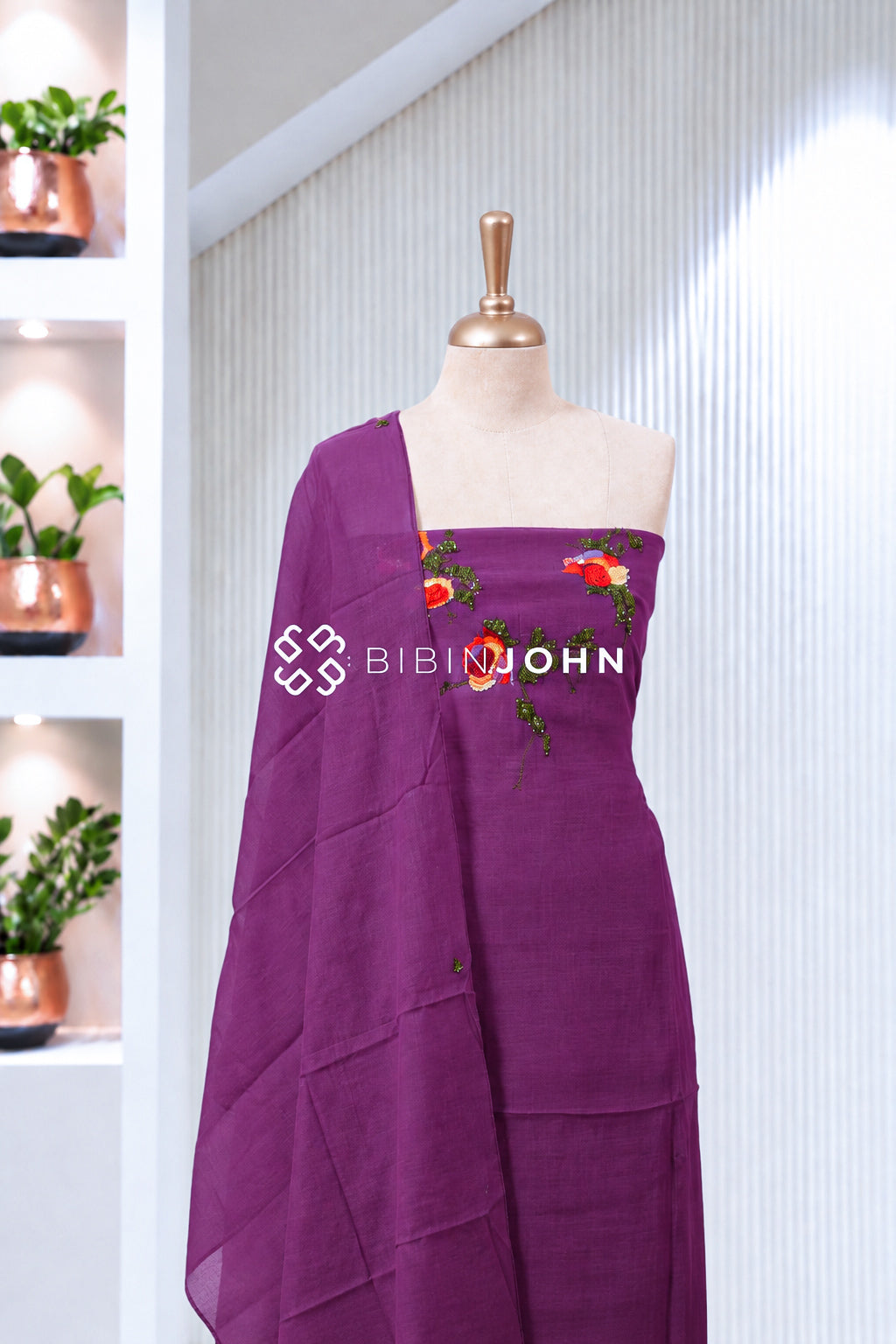Chanderi Embroidery Unstitched Salwar Suit Material Royal Purple BJ2012