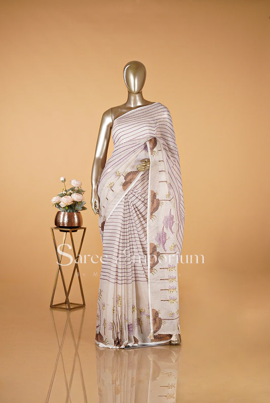 Linen Embroidery Sarees MDS0078