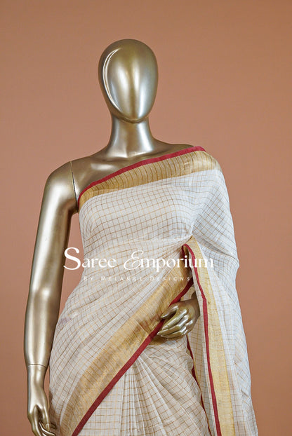 Linen Check Saree For Women MDS0266