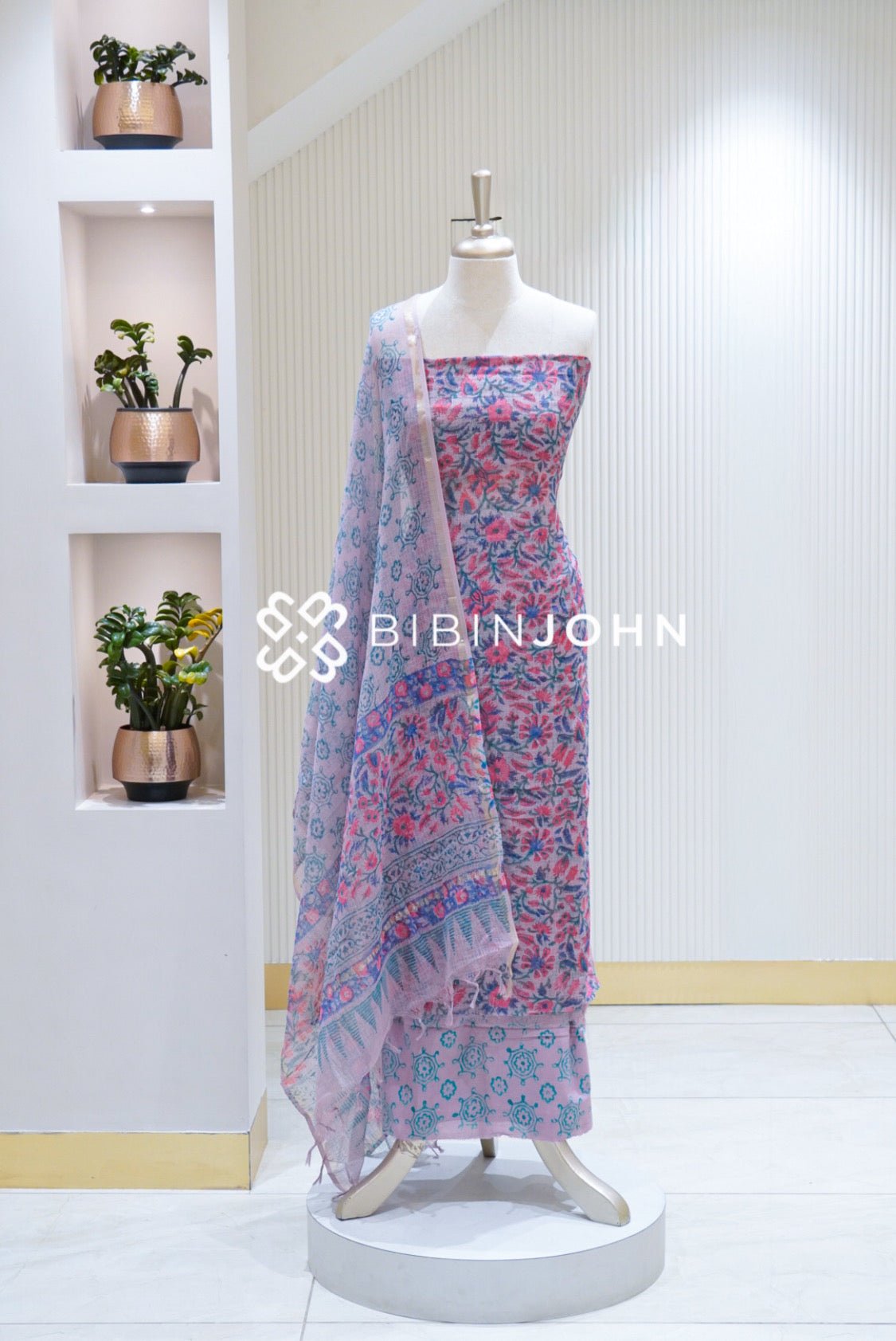 Printed Cotta Unstitched Salwar Suit Material Lavender Pink BJ1699