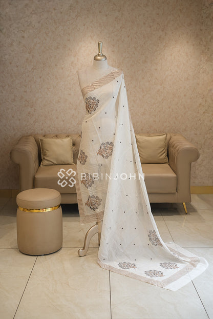 Chanderi Silk Dupatta For Women Ivory White BJ2392
