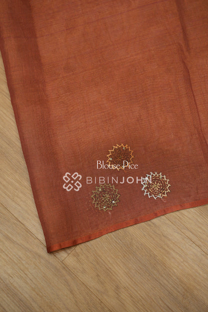 Tissue Linen Embroidery Saree For Women Terracotta Rust BJ2438