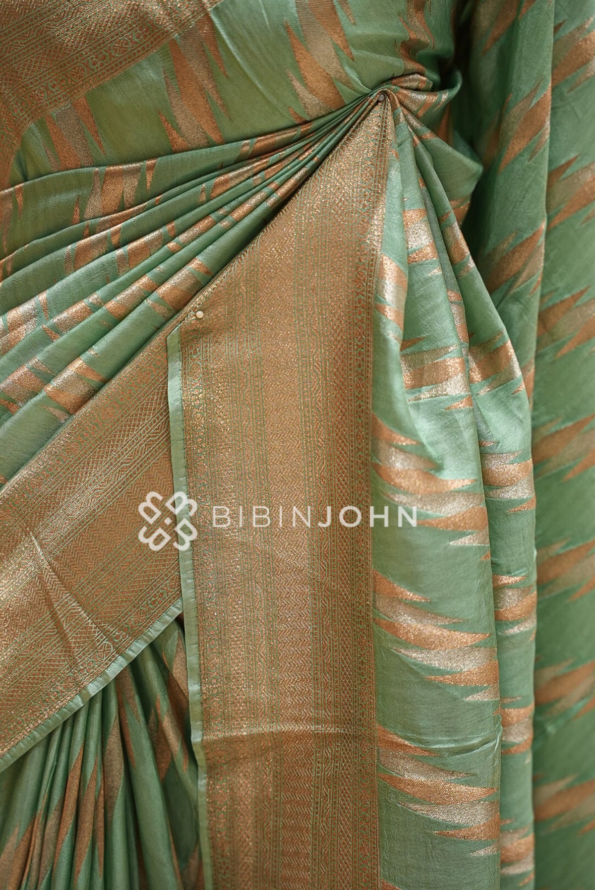 Silk Brocade Saree Mint Green & Gold BJ1032