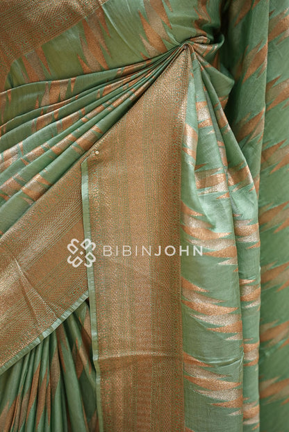Silk Brocade Saree Mint Green & Gold BJ1032