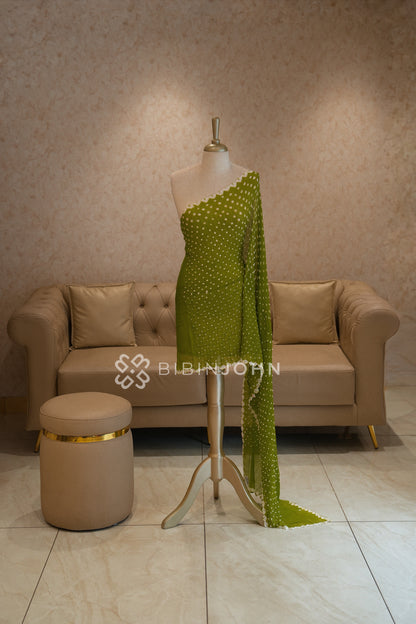 Chiffon Bandhani Dupatta For Women Olive Green BJ2426