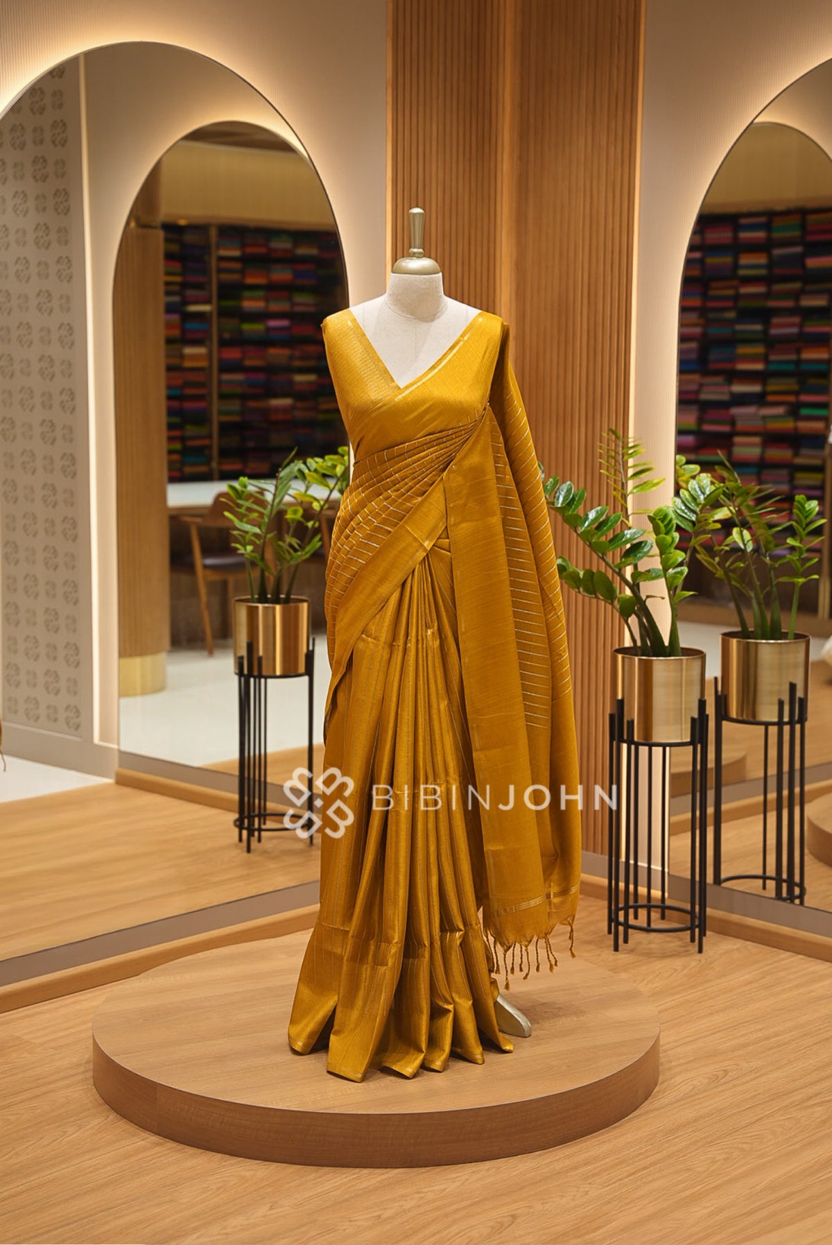 Semi Tussar Weaving Saree For Women Mustard Golden Yellow BJ2384