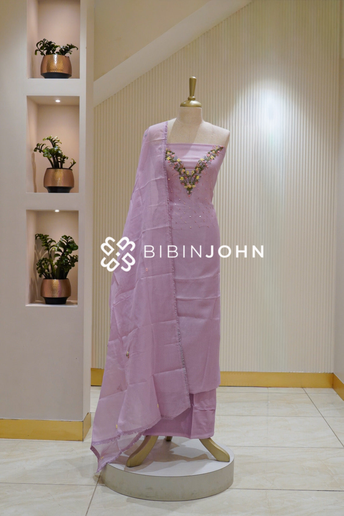 Cotta Embroidery Unstitched Salwar Suit Material Pastel Lavender BJ2249