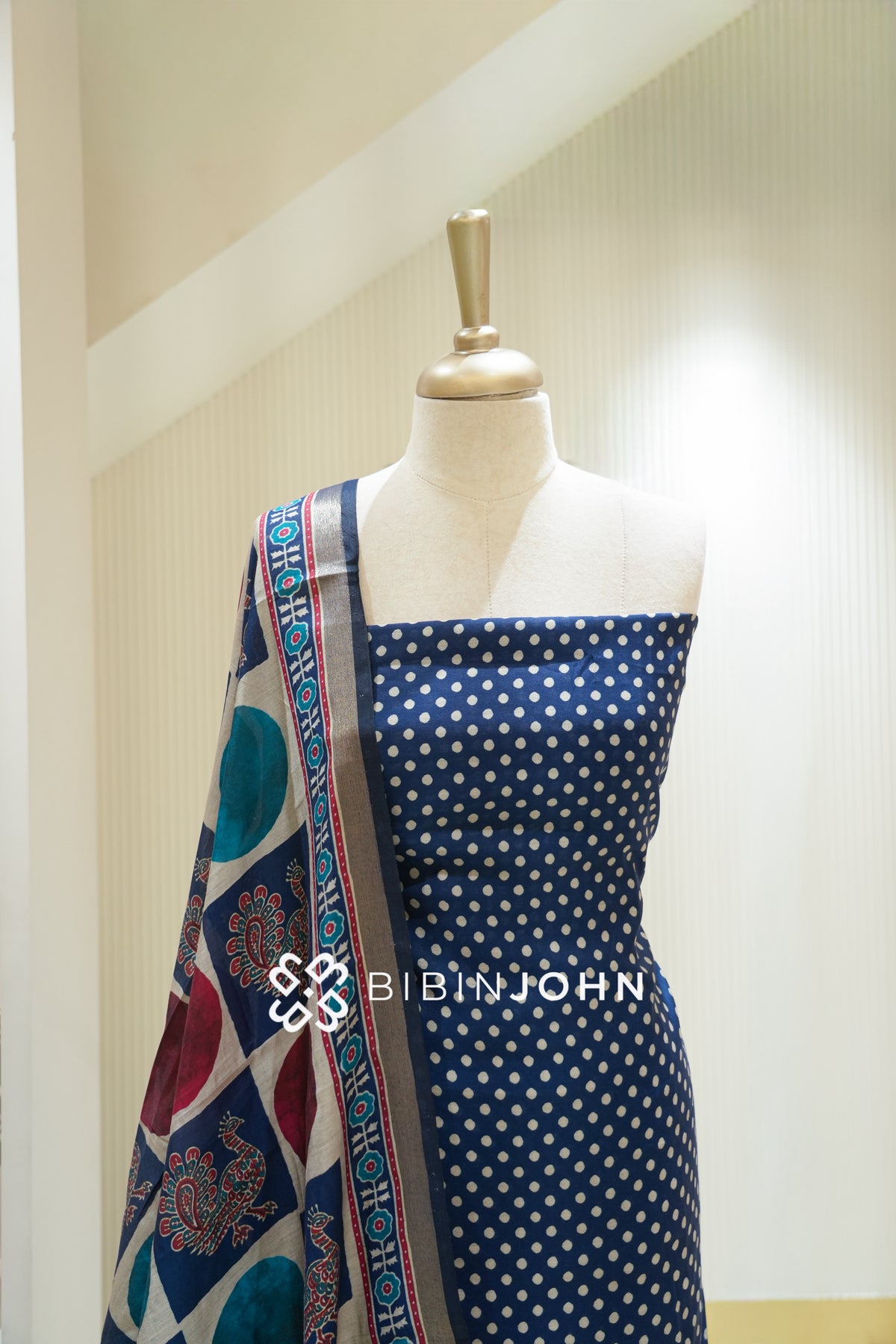 Printed Semi Silk Unstitched Salwar Suit Material Navy Blue BJ2226