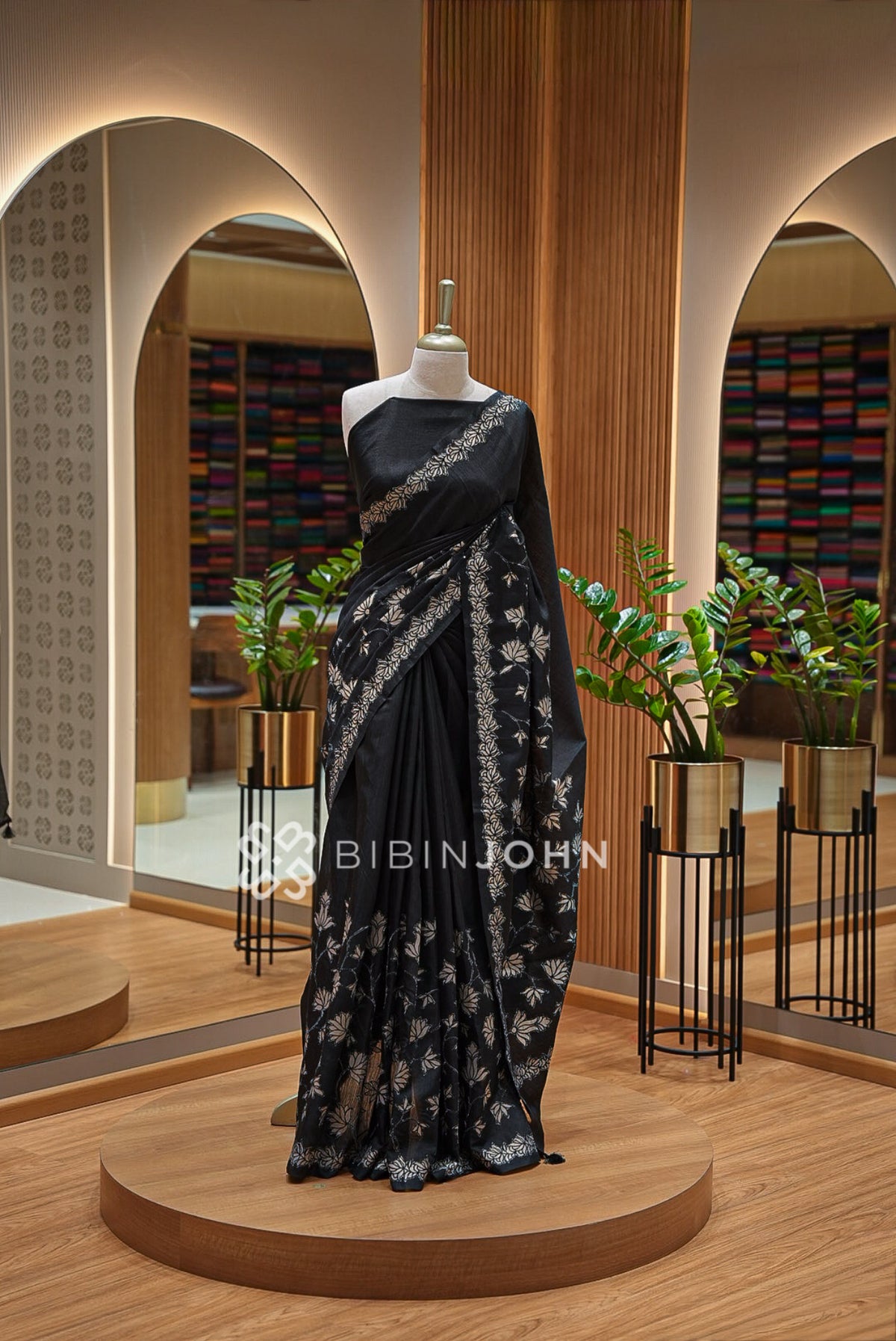 Silk Embroidery Saree Black BJ1034