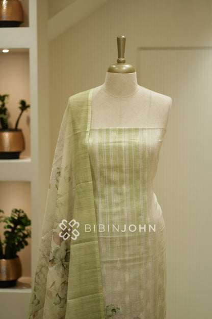 Printed Art Linen Unstitched Salwar Suit Material  Pastel Pistachio Green BJ2375