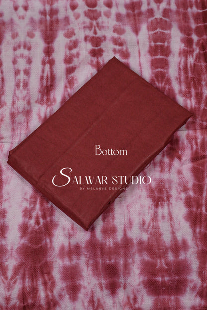 Semi Munga Unstitched Salwar Suit Dress Material Wine Maroon With White AC0177