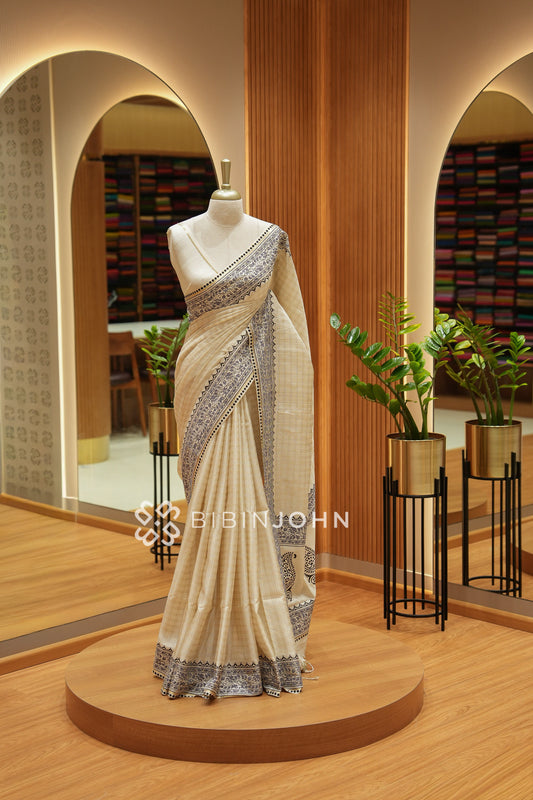 Printed Semi Tussar Saree For Women Champagne Beige BJ2390